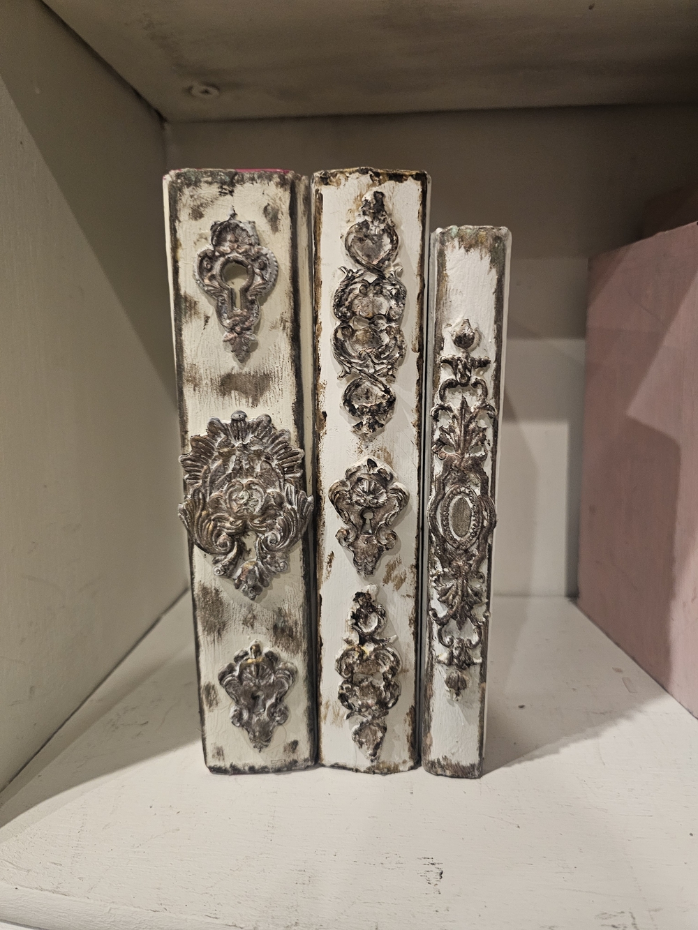 Decorative White Distressed Accent Coffee Table Books - Set of 3